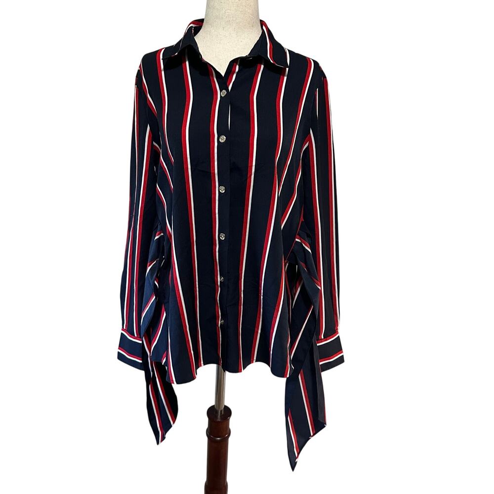 TOMMY HILFIGER Women's Tie Waist Striped Button Up Shirt Size XS